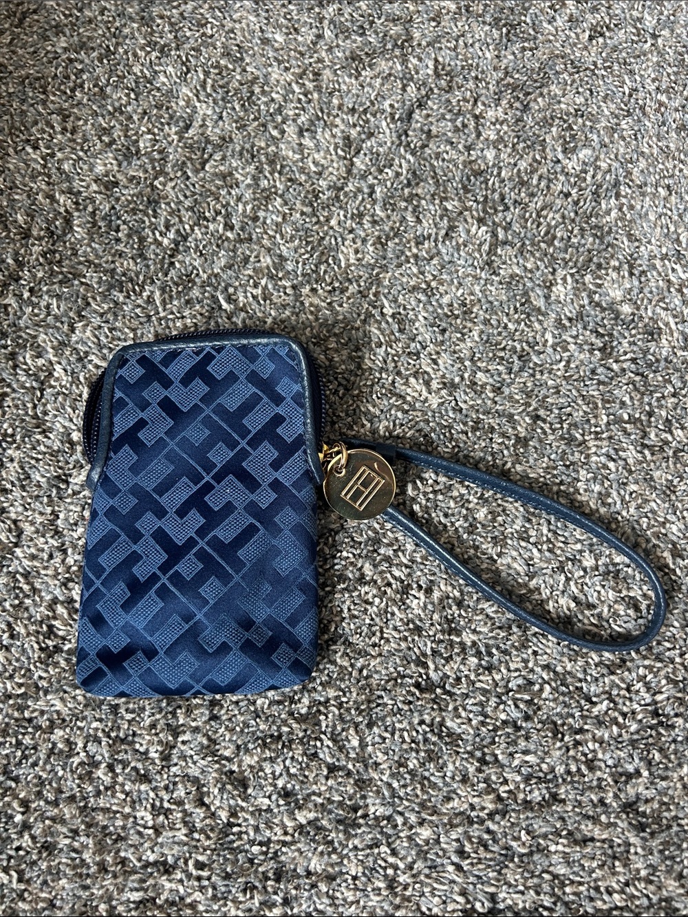 Tommy Hilfiger Navy Logo Jacquard Wristlet with Gold Charm